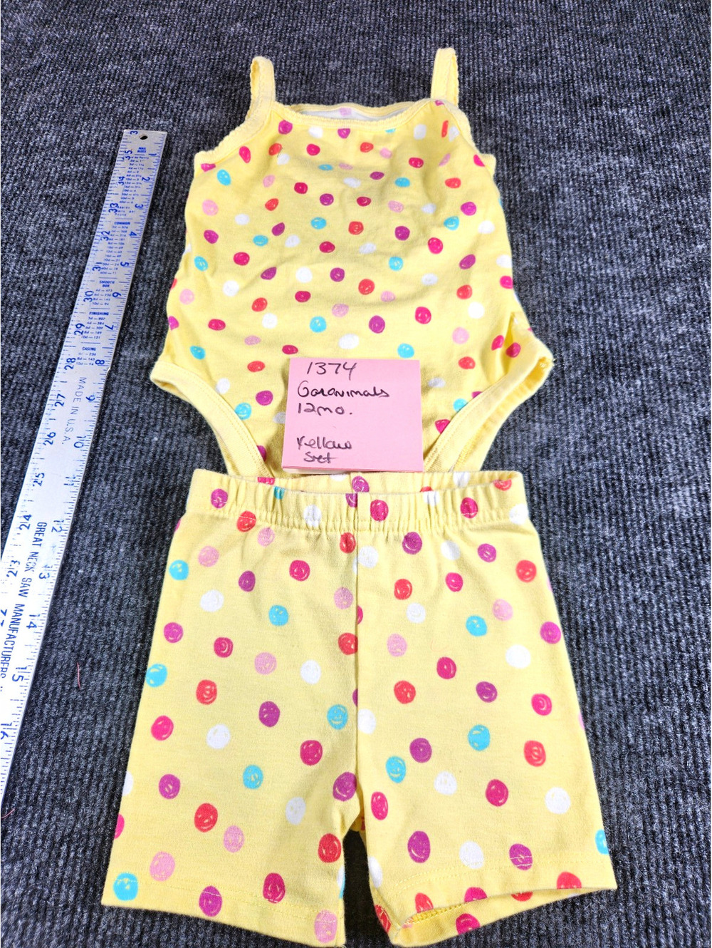 Garanimals Girls 9-12M Yellow Polka Dot Sleeveless Bodysuit & Shorts Set
